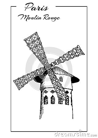 Cabaret Moulin Rouge in Paris, France. sketch vector illustration Vector Illustration
