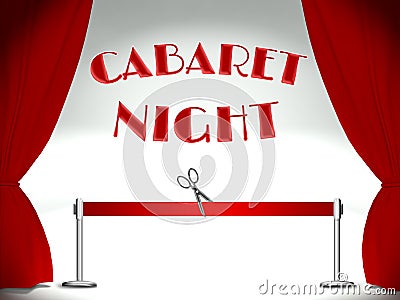 Cabaret on stage, red ribbon and scissors Stock Photo