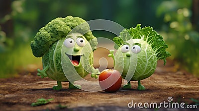 Cabbage Friends: A Pixar-style Tale Of Talking Cartoon Characters Stock Photo