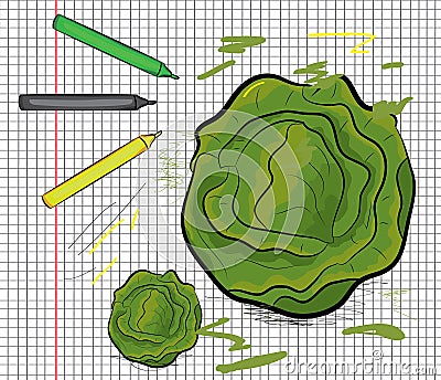 Cabbage painted on papper pattern Cartoon Illustration