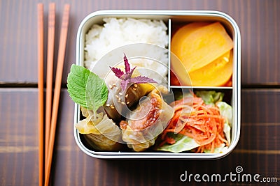 cabbage rolls packed for lunch in a bento box with salad Stock Photo