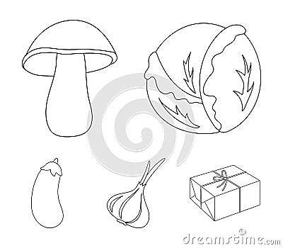 Cabbage white, mushroom forest, garlic useful, eggplant. Vegetables set collection icons in outline style vector symbol Vector Illustration
