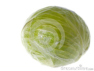 Cabbage wrapped in cellophane isolated Stock Photo