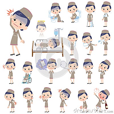 Cabin attendant beige woman sickness Vector Illustration