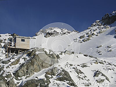 Cabin at Blackcomb Peak, British Columbia Stock Photo