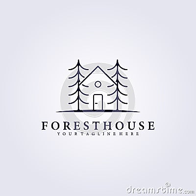 cabin cottage tree house cafe logo vector illustration design line art simple countryside cafe resort Vector Illustration