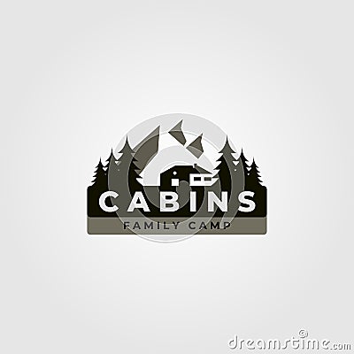 Cabin logo vintage vector illustration design with mountain landscape illustration Vector Illustration