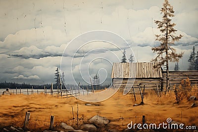 Cabin in middle of field Stock Photo