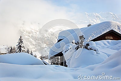 Cabin in Murren, Swiss Alps Stock Photo