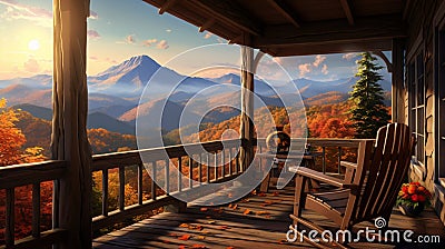 A cabin with a porch. Stock Photo