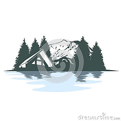 Cabin Rental mountain nature view lake Vector Illustration