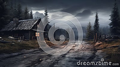 Eerily Realistic Vray Cabin: A Romantic Apocalypse In 8k Resolution Stock Photo