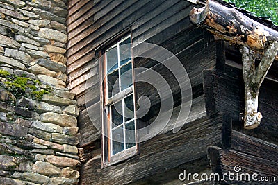 Rustic Cabin Window in North Carolin Stock Photo