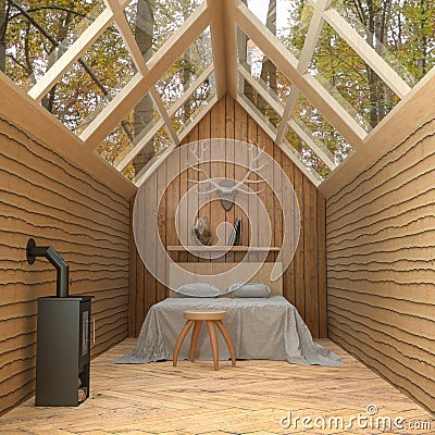 Cabin in the woods rendering Stock Photo