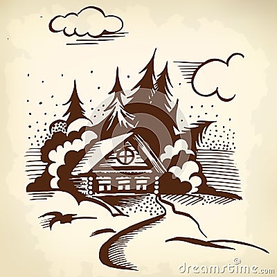 Cabin in the woods Vector Illustration