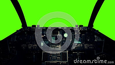 Cabina do piloto da nave espacial em um ponto de vista piloto em um fundo de tela verde Cabina do piloto da nave espacial em um ponto de vista piloto em um fundo de tela verde