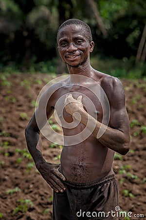 CABINDA/ANGOLA - 09 JUN 2010 - Portrait of African rural farmer. Cabinda. Angola. Editorial Stock Photo