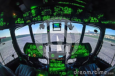 Cabine of helicopter simulator Stock Photo