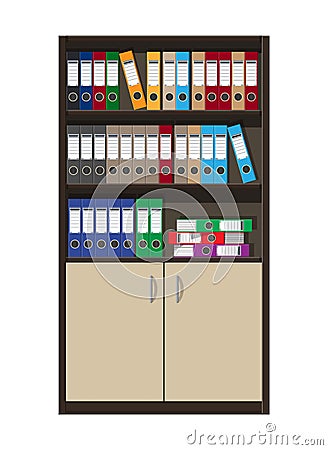 Cabinet and files, ring binders, office folders. Vector Illustration