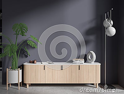 Cabinet and lamp in gray living room Stock Photo