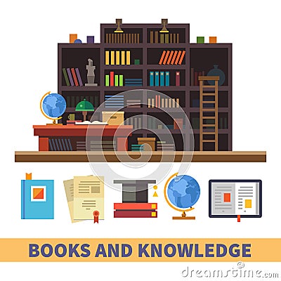 Cabinet and library Vector Illustration