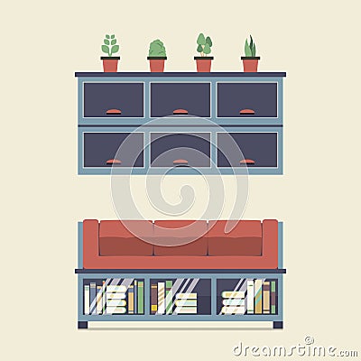 Cabinet Seat With Wall Cabinet. Vector Illustration