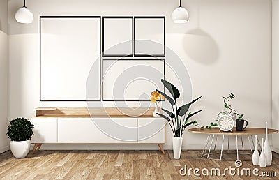 Mock up cabinet in zen empty room Japanese - zen style,minimal designs. 3D renderin Stock Photo