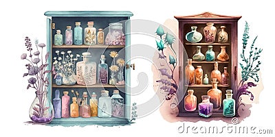 Cabinets with magic potions Stock Photo