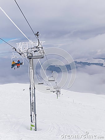 A cablaway with Ski lift Stock Photo