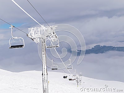 A cablaway with Ski lift Stock Photo