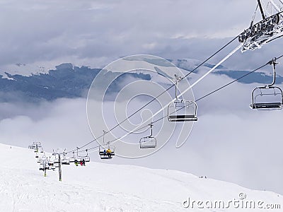 A cablaway with Ski lift Stock Photo