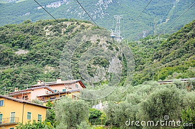 A cablaway in summer mountains Stock Photo