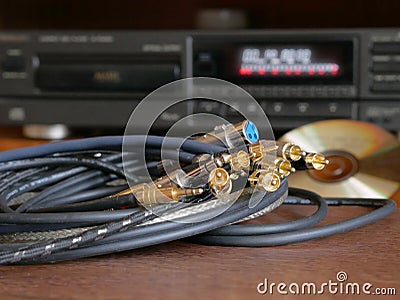 Cable accessories for musicians and listeners of quality music. Audio connectors type jack, rca, stereo, xlr. Stock Photo