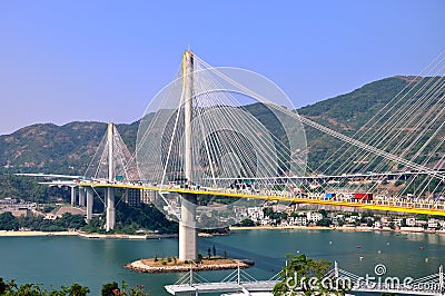 Cable bridge in Hongkong Stock Photo