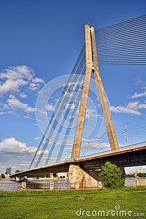 Cable bridge in Riga Stock Photo