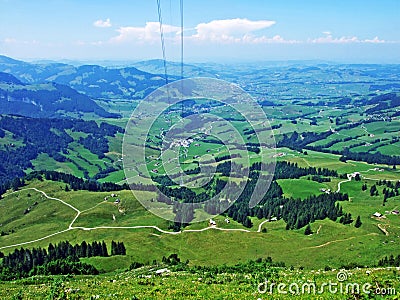 Cable car BrÃ¼lisau-Hoher Kasten or Luftseilbahn BrÃ¼lisau-Hoher Kasten Bergbahn Stock Photo