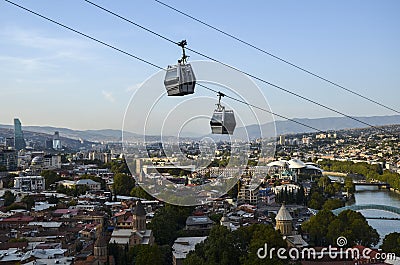 Cable car cabin from downtown Tbilisi to Narikala Fortress, Georgia Stock Photo