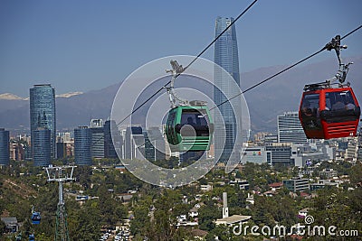 Cable car on Cerro San Cristobal in Santiago, Chile. Editorial Stock Photo