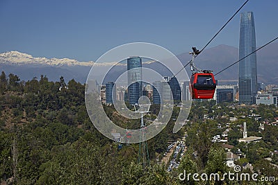 Cable car on Cerro San Cristobal in Santiago, Chile. Editorial Stock Photo