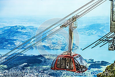 Cable Car Descending Mount Pilatus Lucerne Switzerland Editorial Stock Photo