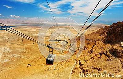 Cable car in fortress Masada Stock Photo