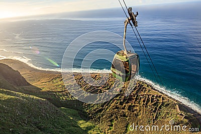 Cable car going down along the cliffs, Achadas da Cruz, Madeira Stock Photo
