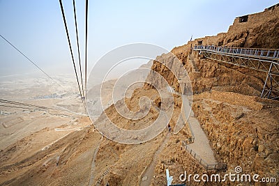 Cable car going to famous Masada, Dead Sea Region Stock Photo