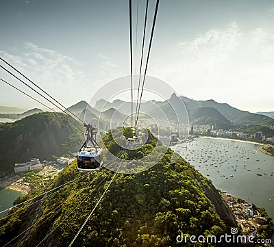 Cable car going to Sugarloaf mountain in Rio de Janeiro, Brazil Stock Photo