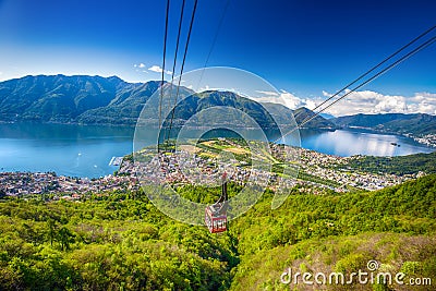 Cable Car leading to Cardada mountain from Locarno, Swiss Alps, Switzerland Stock Photo