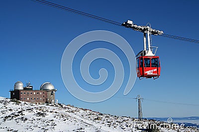 Cable car and the observatory in the High Tatras Stock Photo