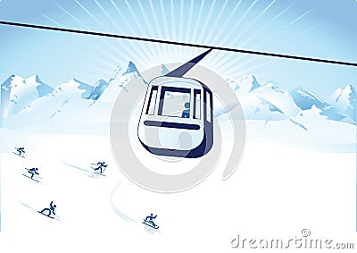 Cable car over ski slope Vector Illustration