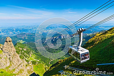 Cable car on the ropes, going to Mount Kasprowy Wierch, Poland. Stock Photo