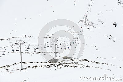 The cable car with ski tourist at Skalnate Pleso mountain, Slovakia Hight Tatras Stock Photo