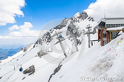 Cable car station in Yulong Snow Mountain,Yunnan China. Editorial Stock Photo